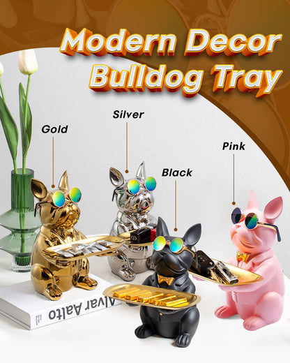 bwytbwy French Bulldog Statue,Resin Bulldog Key Tray for Entryway Decor, Key Holder Organizer for Entryway Table, French Bulldog Gifts Pink