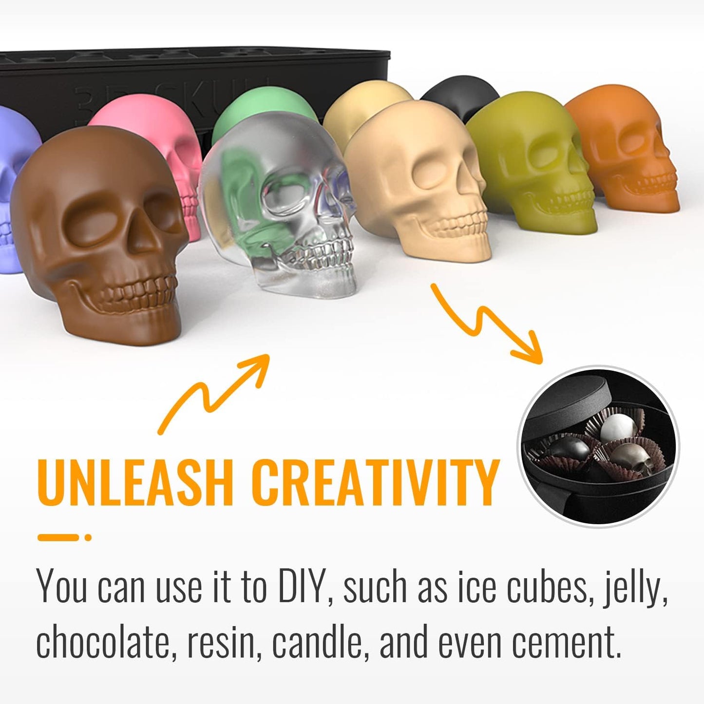 HAVOER 3D Skull Ice Cube Mold Tray -Novelty Shaped Ice Maker for Whiskey Cocktails Drinkers,Bartenders,Easy Release Silicone kull Molds,Baking Chocolate Candy,Home Bars