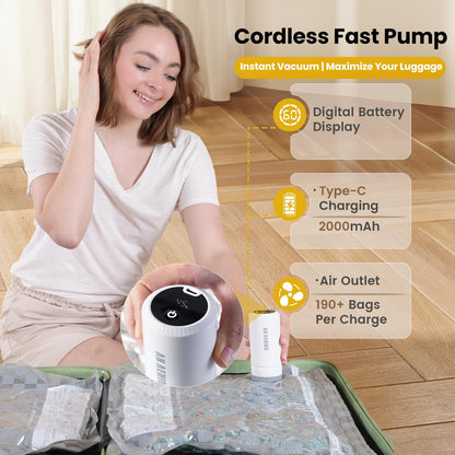 Vacuum Bags for Travel with Rechargeable Digital Display air Pump,15 PCS Combo Travel Size Vacuum Seal Bags for Luggage and Suitcase,Space Saver for Clothes,Home Storage