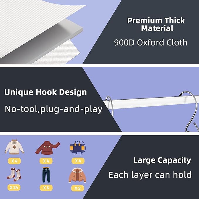 Twira 6-Shelf Hanging Closet Organizer, 2 Separable 3-Shelf Hanging Shelves