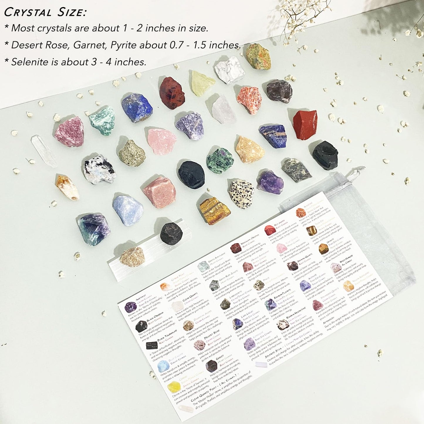 32 Natural Crystals and Healing Stones with Guide, Real Raw Crystals Set for Crystal Healing, Chakra, Meditation, Home Decor, Bulk Rough Stone Collection