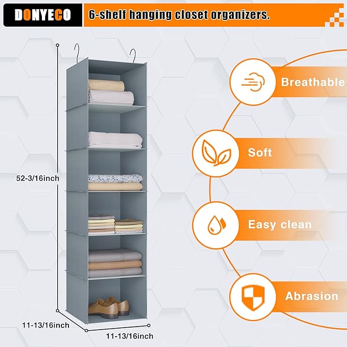 Hanging Closet Organizer and Storage 6-Shelf, Easy Mount Foldable Hanging