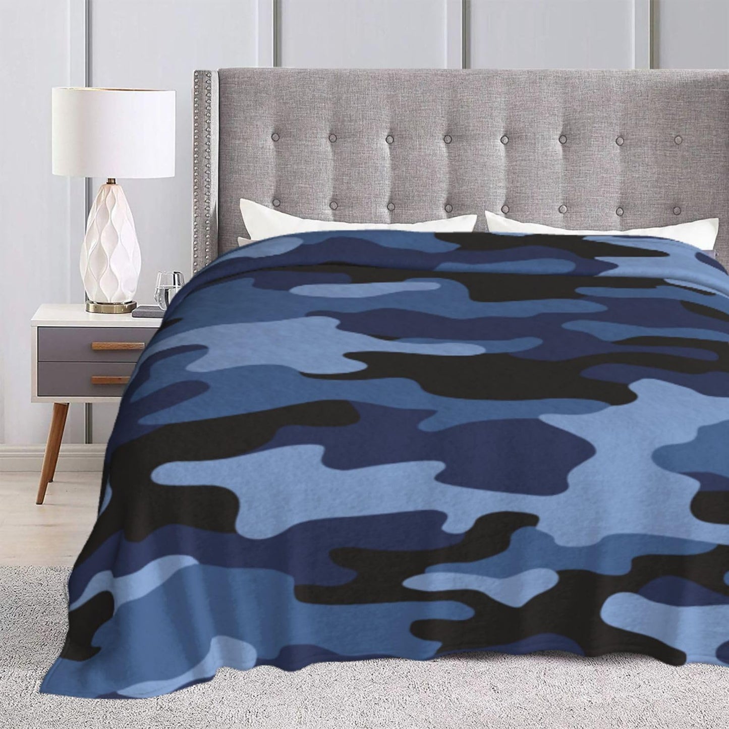 Perinsto Camouflage Blue Throw Blanket Ultra Soft Warm All Season Military Camo Decorative Fleece Blankets for Bed Chair Car Sofa Couch Bedroom 60"X50"