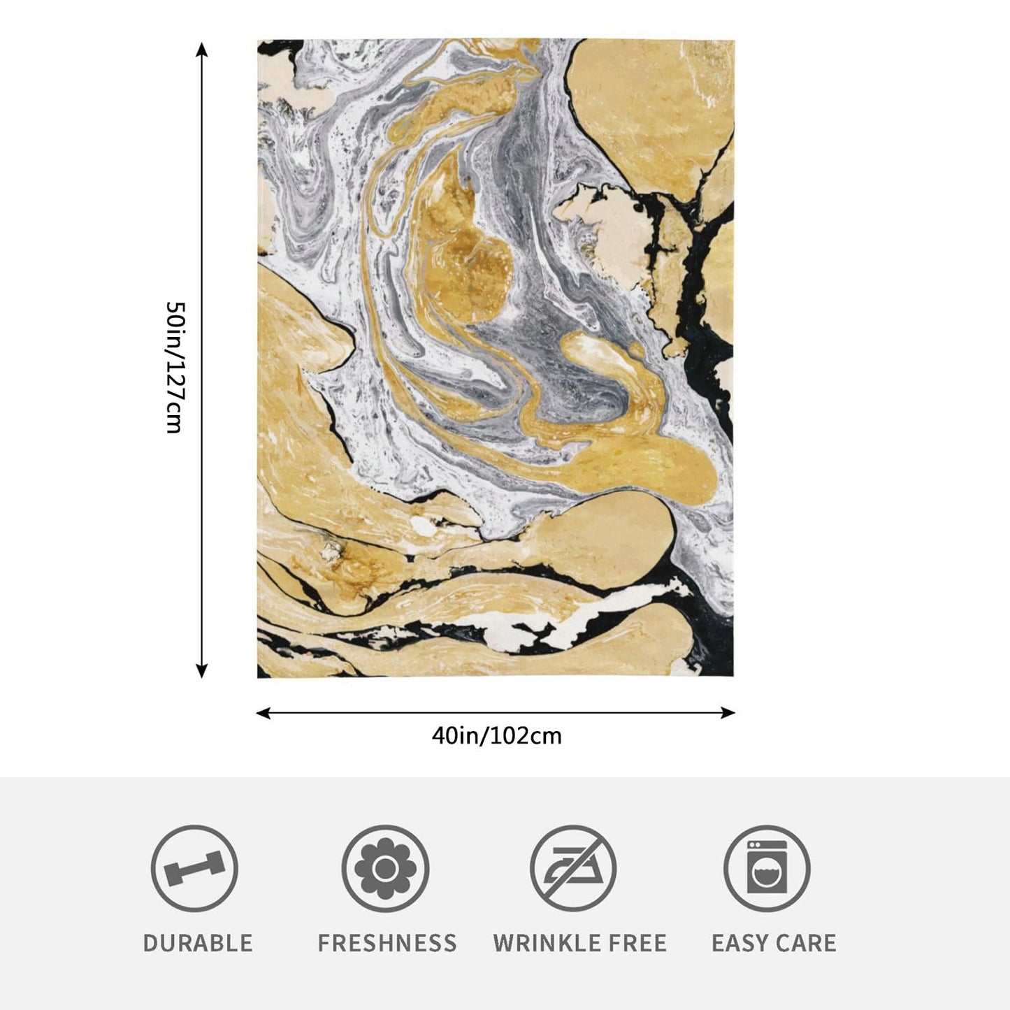 HGOD DESIGNS Gold Golden and Silver Marble Ink Abstract Painting Flannel Fleece Bed Blanket Throw Blanket Lightweight Cozy Plush Blanket for Bedroom Living Rooms Sofa Couch 40"x50"