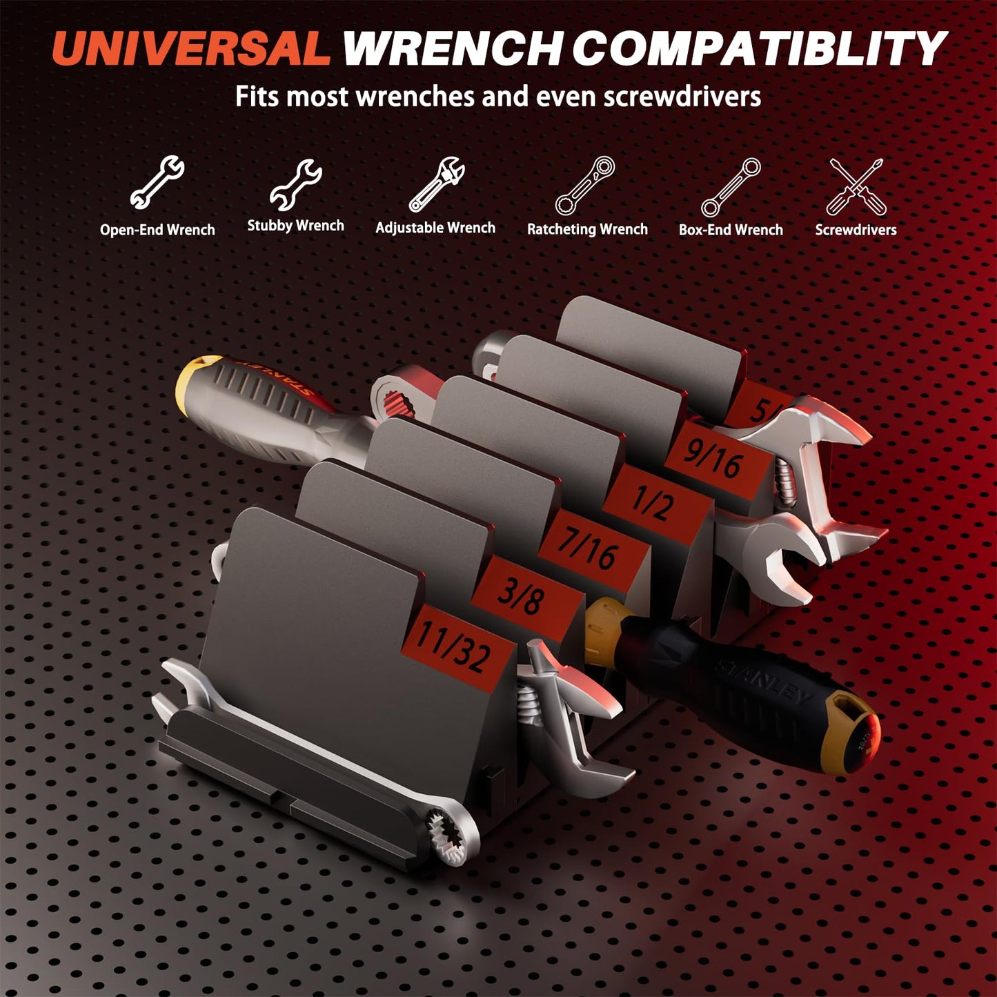 64 PCS Modular Wrench Organizer Wrench Holder - Wrench Tool Organizers for Tool Drawer Storage, Wrench Storage Set with Metric & SAE Label, Wrench Rack Tool Gift for Mechanics, Father, Men, Black