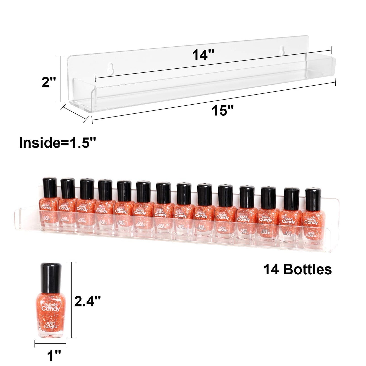 BTremary 15" Acrylic 6 Shelves Nail Polish Wall Mounted Holder Paint Organizer Storage Rack Clear Hanging Nail Polish Shelf Floating Wall Mount Nursery Bookshelves Vinyl Display Record Holder.