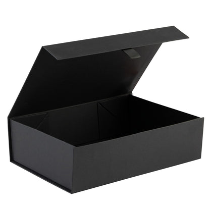 Hard Black Gift Box With Magnetic Closure Lid 10.5"x7"x3" Pack Of 2 Black Ribbed Rectangle Favor Boxes With Black Ribbed Finish For Wedding, Bridesmaid Groomsman Proposal, Clothing (2 Boxes)