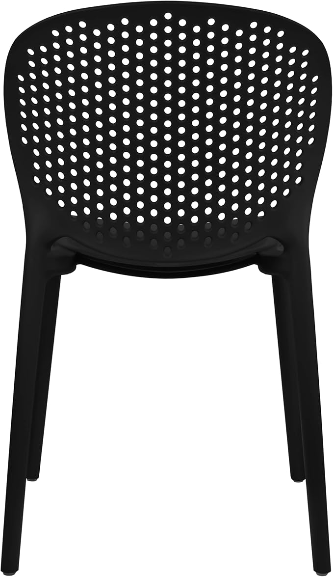 2xhome Set of 3 Patio Dining Chairs | Modern Stackable Outdoor Pool Side Chair | Weather Resistant Plastic for Yard, Porch, Balcony, Kitchen, Black