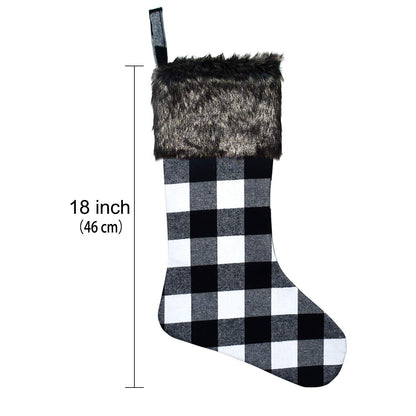 Senneny Christmas Stockings- 4 Pack 18" Black White Buffalo Plaid Christmas Stockings with Plush Faux Fur Cuff, Classic Large Christmas Stockings Decorations for Family Christmas Holiday Party Decor