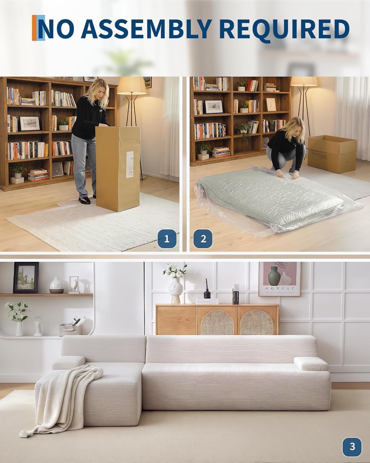 IDEALHOUSE 108" Modular Sectional Cloud Couch with Chaise Loung- Super Fluffy Boneless Sofa, Upholstered l-Shaped Couch for Living Room & Bedroom, No Assembly Required