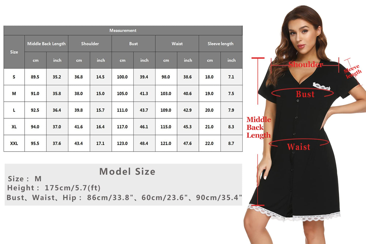Uniexcosm Maternity Nursing Nightdress, Women's Short Sleeve Nightwear Soft Button Down Nightgown Stripe Sleepwear Maternity Pyjamas Nightshirt Light Grey