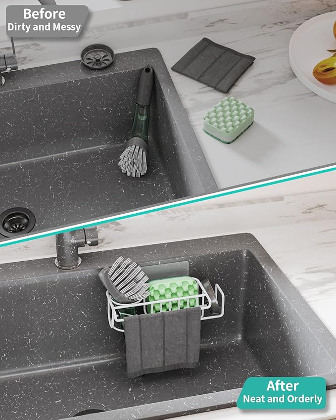 HapiRm Sponge Holder for Kitchen Sink, No Drill Kitchen Sink Caddy Organizer