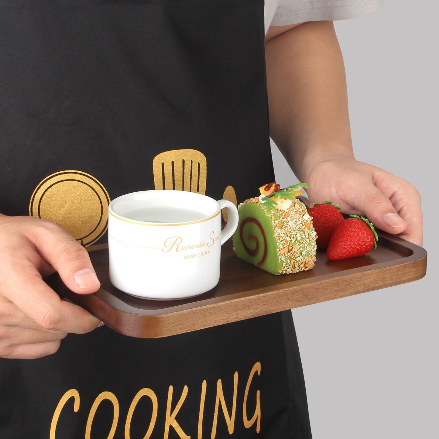Medium Acacia Wood Serving Trays Long Charcuterie Boards Wood Snack Platter Rectangular Cookie Appetizer Plates Serving Cheese Board Rectangle Kitchen Dinner Platters for Food Dish Cake Dessert Tray