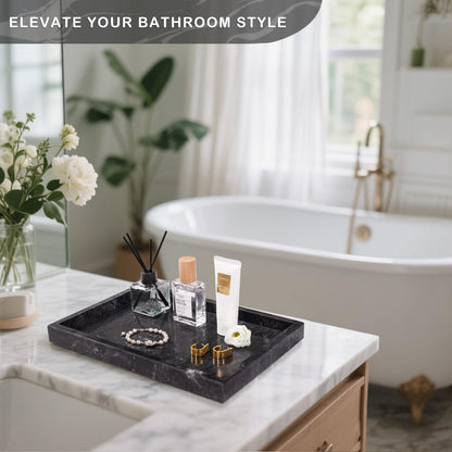 Homaura Marble Bathroom Tray for Countertop & Home Decor, Natural Decorative Marble Tray for Jewelry & Perfume Organizer, Luxury Stone Vanity Trays for Dresser, Kitchen Counter, 12" x 8", Gray Black