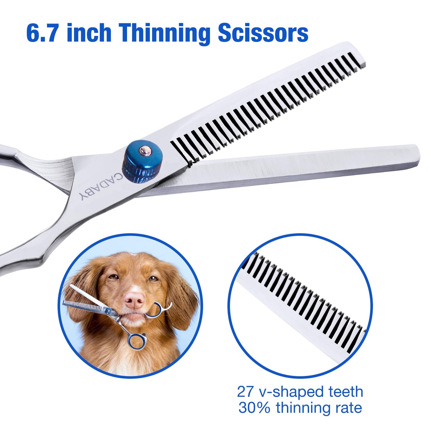 CADABY 5 in 1 Dog Grooming Scissors with Safety Round Tips,Dog Grooming Scissors Kit, 4CR Stainless Steel Professional Pet Grooming Shears for Dog, Cat,Sharp and Durable