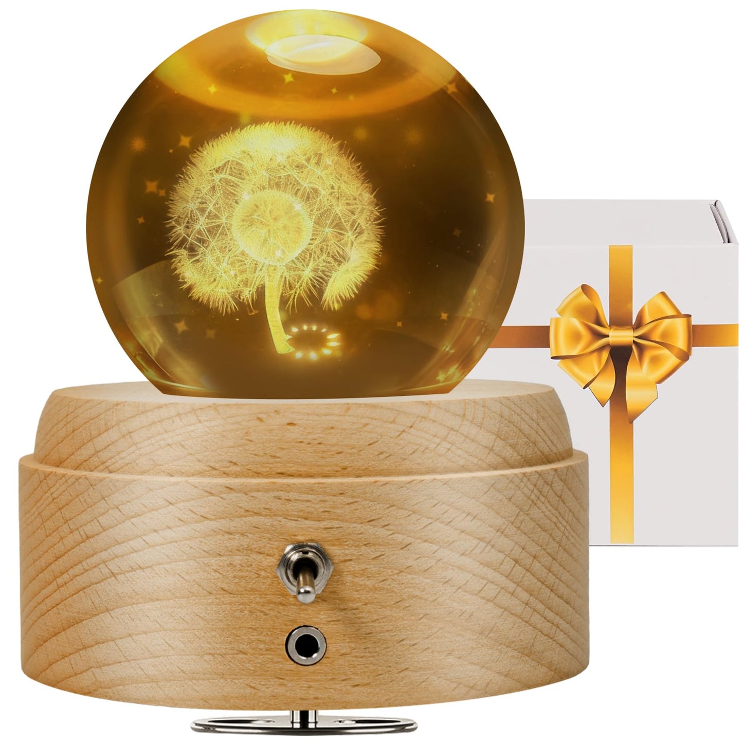 XKELFX 3D Crystal Ball Music Box, with Projection LED Lights, Rotating Wooden Base, Musical Box Gift for Birthday, Christmas, Valentine's Day, for Women Mom Daughter Girls (Dandelion)