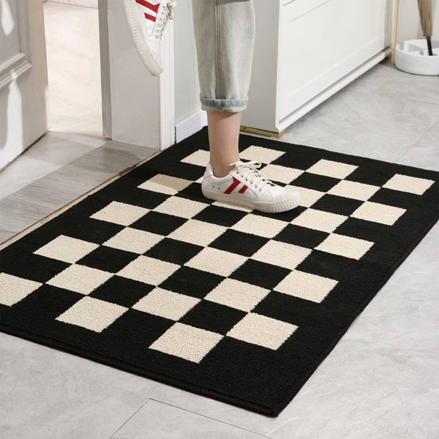 BOVEU Indoor Door Mat Front Door Rugs - 36"x24" Non Slip Washable Checkered Absorbent Entry Rug Inside Floor Mats for Entrance Black