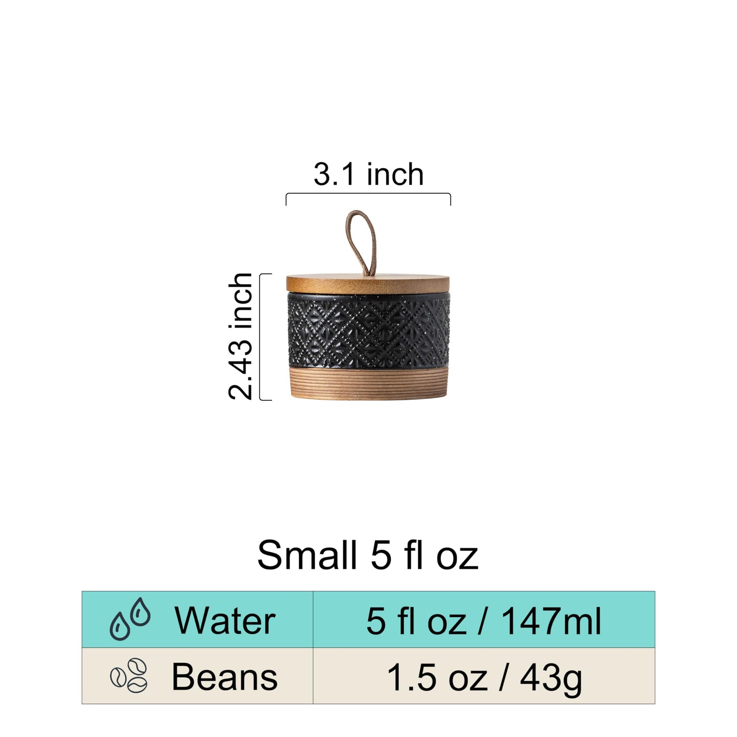 Miamolo Mini Ceramic Jars with Airtight Lid, Coffee Container Canister Kitchen Food Storage Jar with Lid for Spice Sugar Tea Bag, Stackable Decorative Jars for Countertop, Pantry, Black & 5 fl.oz