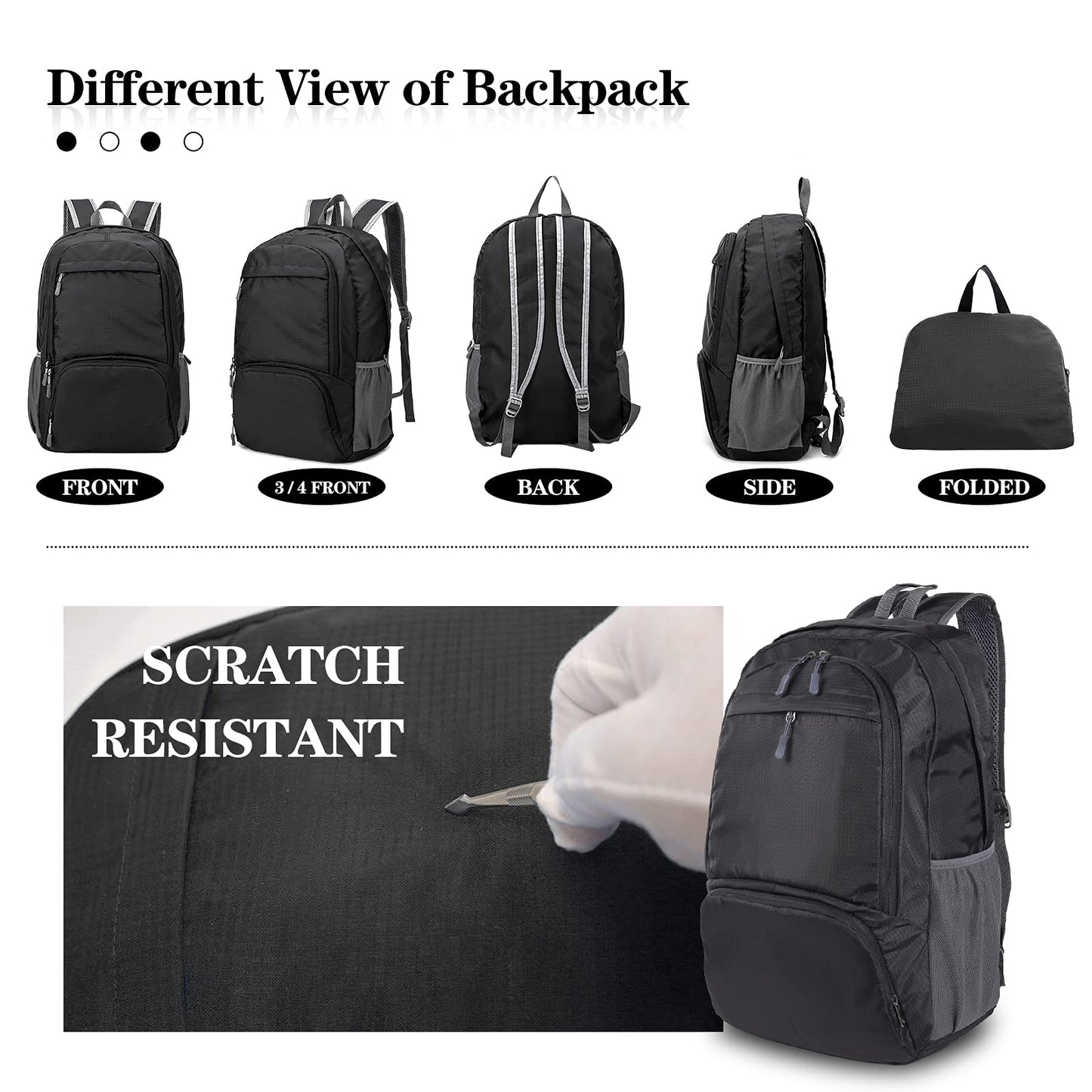 Dewellyoo Lightweight Hiking Backpack, Foldable Outdoor Camping Hiking Travel Multi-functional Camping Trekking Rucksack Travel Climbing Mountaineer Outdoor Sport Daypack Bag for Men Women (Black)