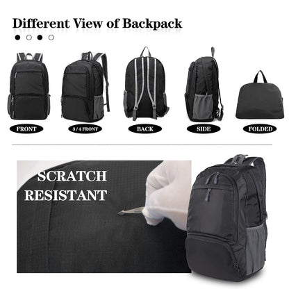 Dewellyoo Lightweight Hiking Backpack, Foldable Outdoor Camping Hiking Travel Multi-functional Camping Trekking Rucksack Travel Climbing Mountaineer Outdoor Sport Daypack Bag for Men Women (Black)