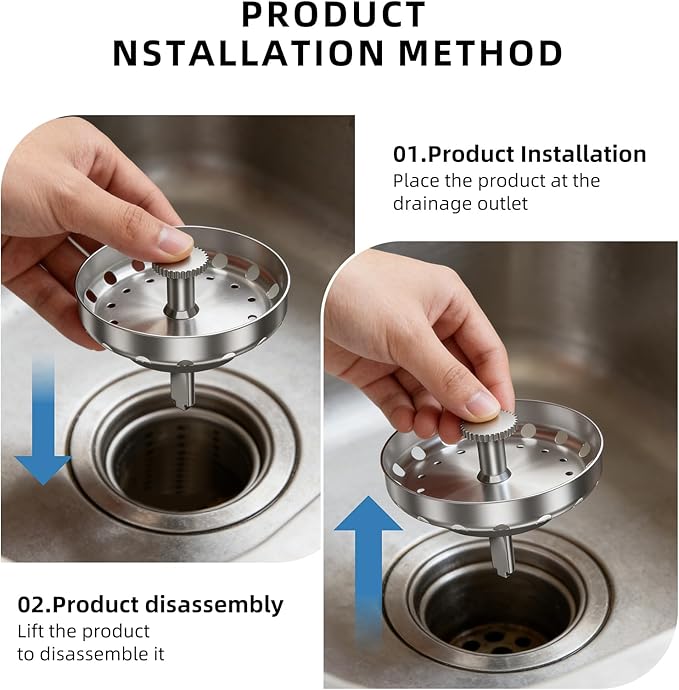 Kitchen Sink Strainer Basket, Stainless Steel, 3-1/2 Inch Drain Stopper Combo