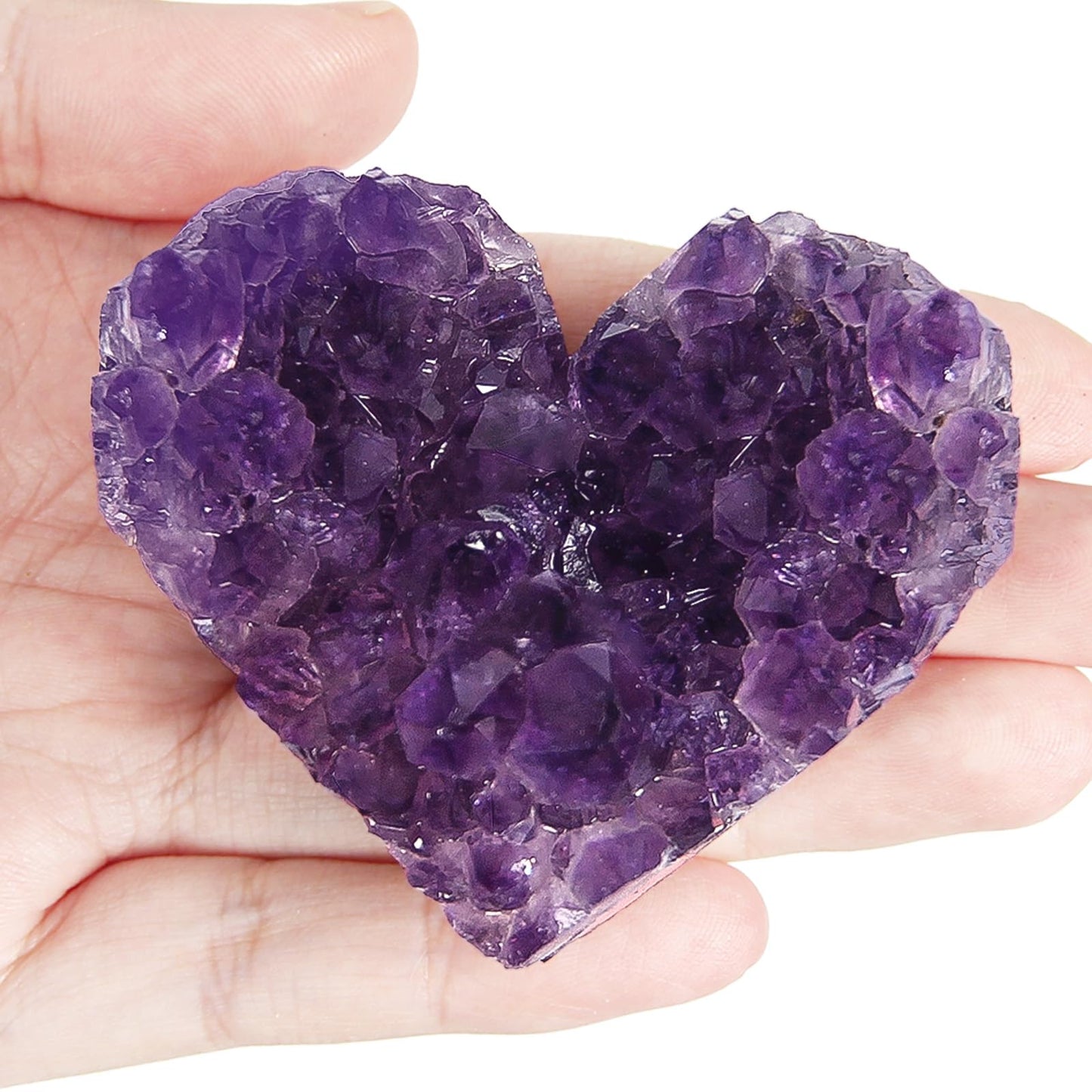 90-110g 1PC Amethyst Heart Cluster, Natural Crystals and Healing Stones- Amethyst Crystal for Decoration, Wicca & Reiki High Energy Healing Crystals, Heart Gifts, Gemstone Valentine’s Gift