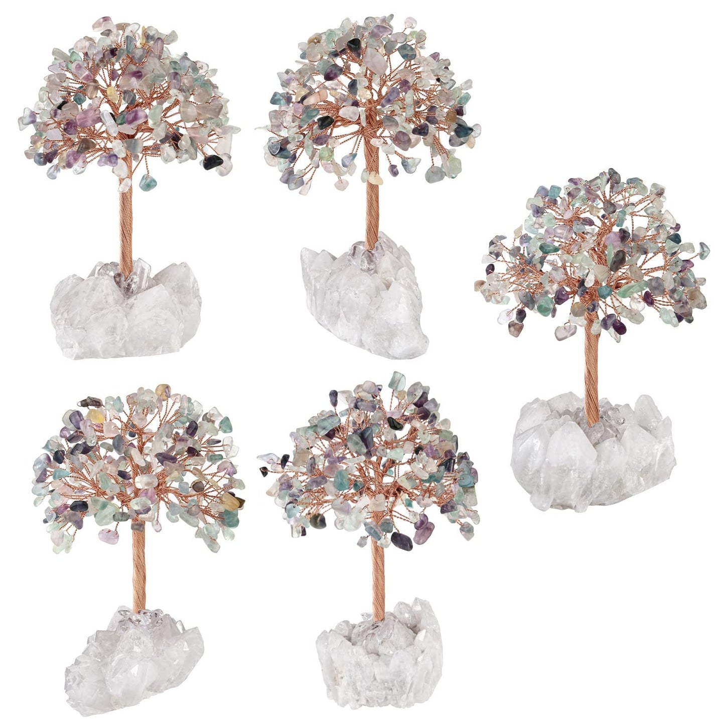 TUMBEELLUWA Crystal Chips Money Tree with Natural Rock Crystal Cluster Base Handmade Stones Figurine Bonsai Tree for Good Luck and Wealth, Fluorite