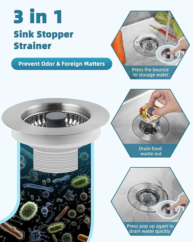 Hygie Rinse All Metal Sink Drain Strainer