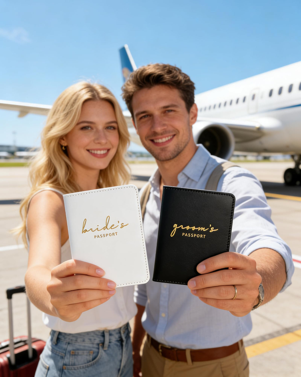 GroomBrideGifts Bride and Groom Passport Holder - Engagement Gifts for Couples | Wedding Travel Essentials for Couples | Honeymoon Gifts for Newlyweds