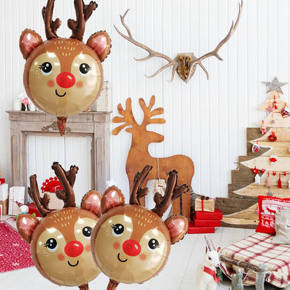 Reindeer Balloons Christmas Foil Balloons for Reindeer Themed Party Decoration Supplies Christmas Birthday Decoration Decor Ballons Arch Kits Party Balloon Set 3pcs