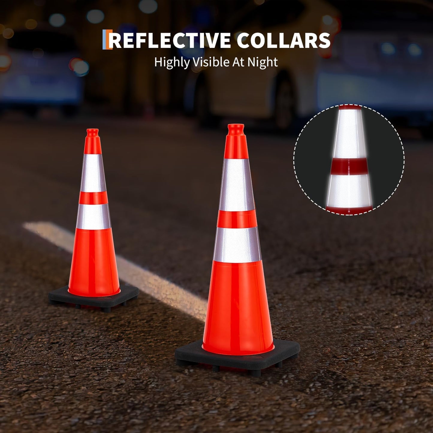8 Pack 28 Inch Traffic Safety Cones - Parking Cones with Heavy Black Base and Reflective Collars, Orange Safety Cones for Parking Lot, Construction Work, Road Safety Control
