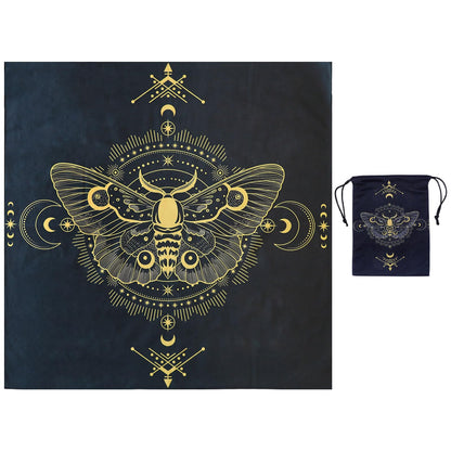 GLOBLELAND 30" Golden Moth Divination Tarot Cloth and Cards Bag Insect Moons Thick Velvet Fabric Tablecloth Mat with Classic Tarot Card Storage Pouch for Wiccan Room Beginner
