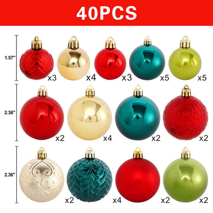 Christmas Tree Ornaments, 40pcs Christmas Ball Ornaments Set Shatterproof Christmas Tree Decorations for Xmas