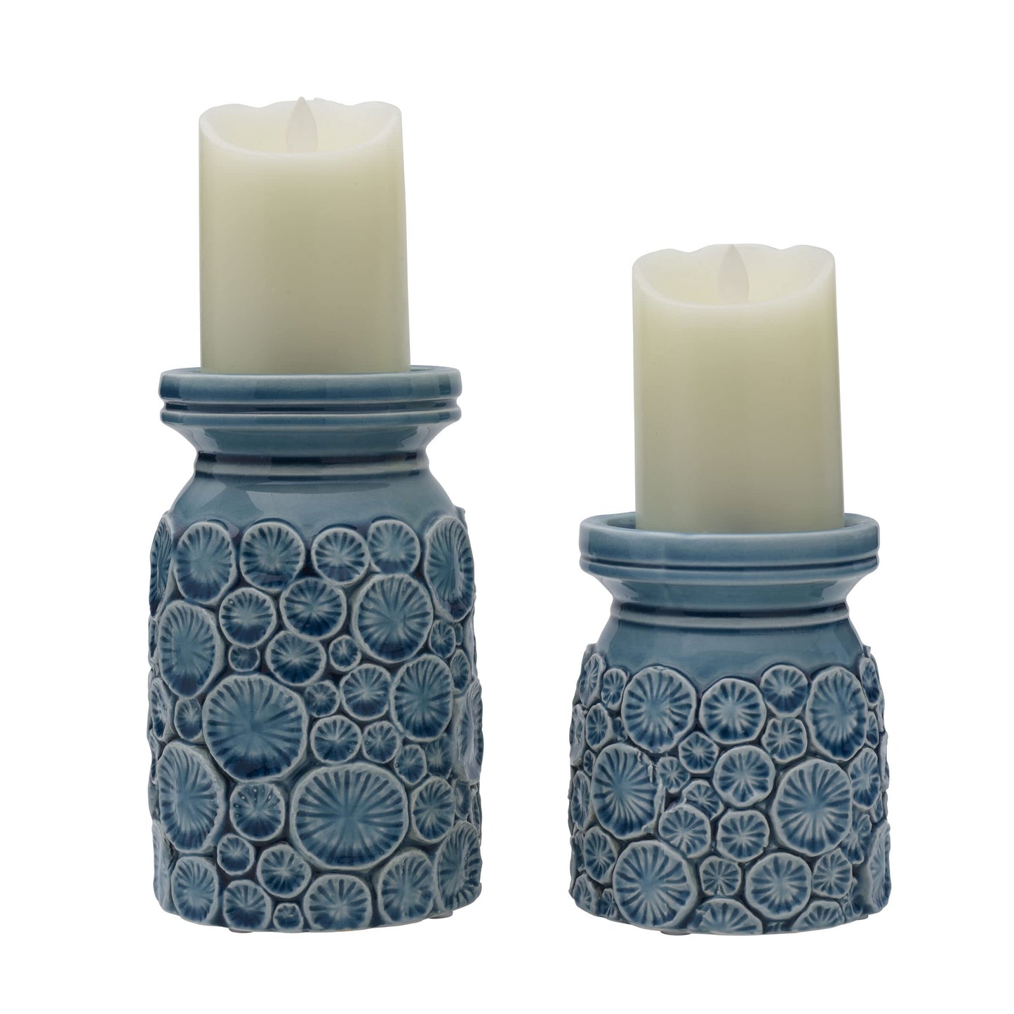 Fitz & Floyd Fitz and Floyd Coastal Home Seashell Pillar Candleholder, Aqua