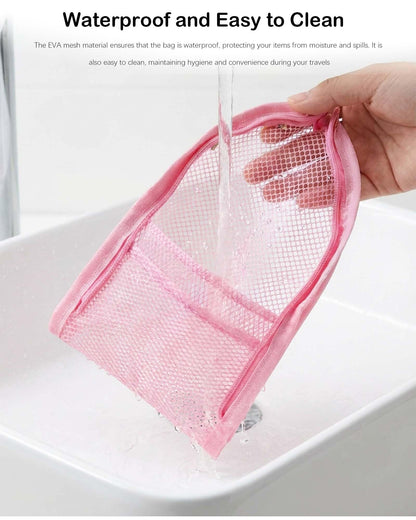 2 Pack EVA Mesh Toiletry Bag - Standing & Foldable Travel Toothbrush Storage, Waterproof and Portable for Camping, Outdoor Activities, Home Storage, Gifts for Women, Men, Travelers (Grey+Pink)