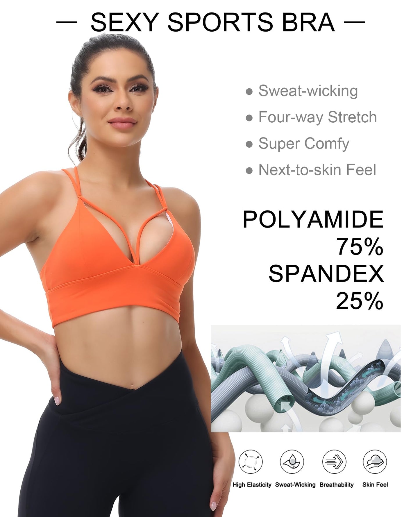 MotoRun Strappy Sports Bra Sexy Bralettes for Women Push Up Bralette Rave Top Orange S
