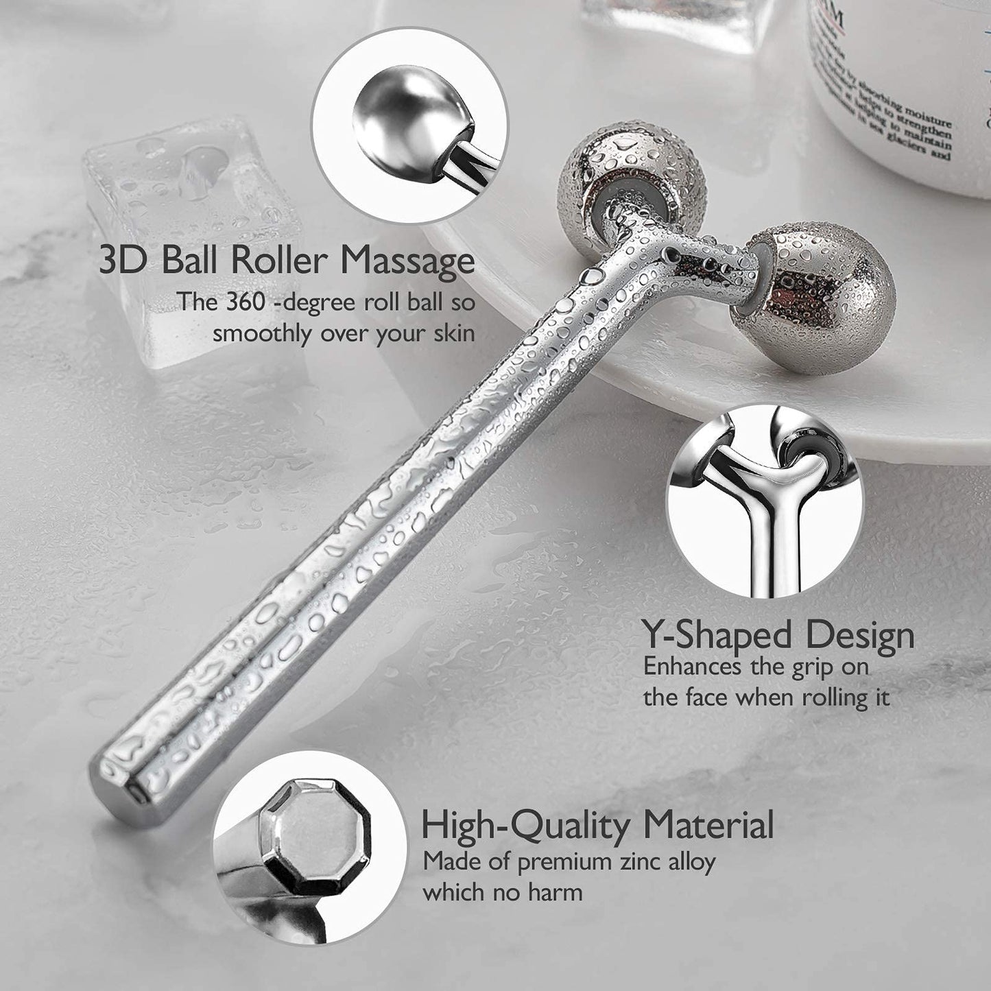 Tekson Faical Roller Massager, 3D Metal Face Massage Tool for Reduce Puffiness, Remove Eye Wrinkles, Face Lift, Increase Firmness, Anti-Aging, Skin Tightening (Zinc Alloy)