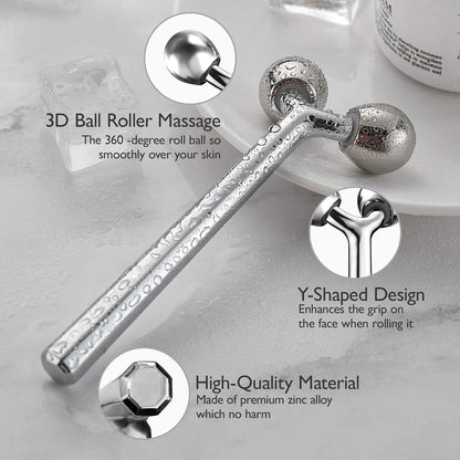 Tekson Faical Roller Massager, 3D Metal Face Massage Tool for Reduce Puffiness, Remove Eye Wrinkles, Face Lift, Increase Firmness, Anti-Aging, Skin Tightening (Zinc Alloy)