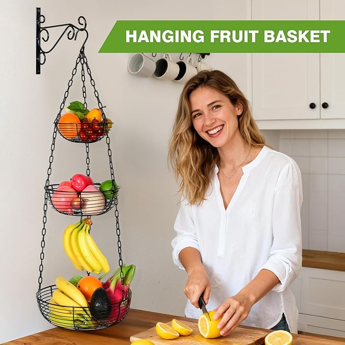 HULISEN 3 Tier Hanging Fruit Basket