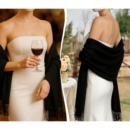 RIIQIICHY Black Pashmina Shawls and Wraps for Women Wedding Ladies Winter Scarf