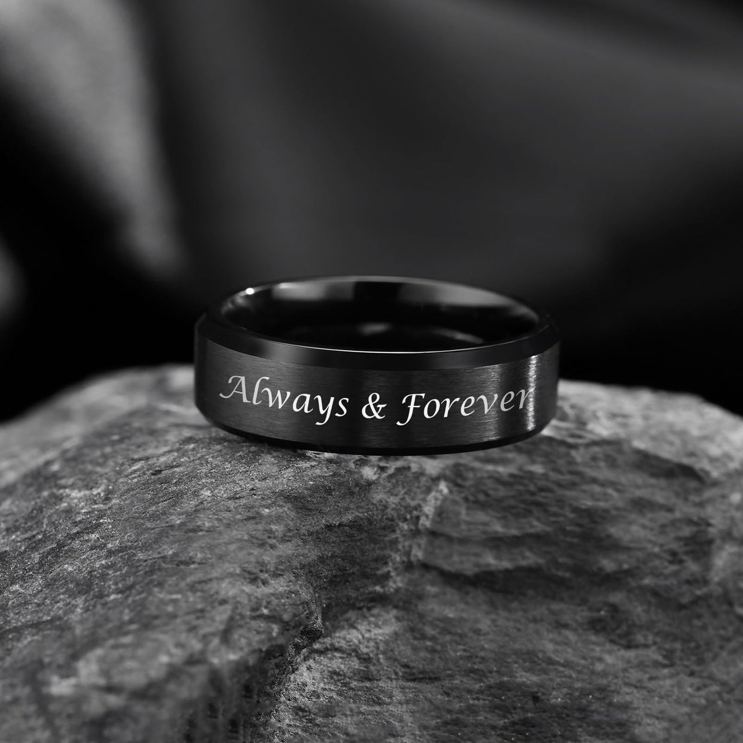 VNOX Customize Jewelry-6MM Black Stainless Steel Beveled Edge Matte Brushed Finish Rings for Men Women,Size 12