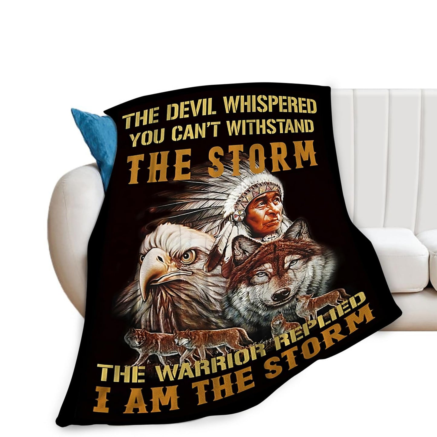 Tijuboni Native American Throw Blanket Indian Wolf Eagle Gifts for Women Men Girls Boys Kids Adults Soft Flannel Fleece Blanket for Couch Sofa Bed Home Decor 40"x50"