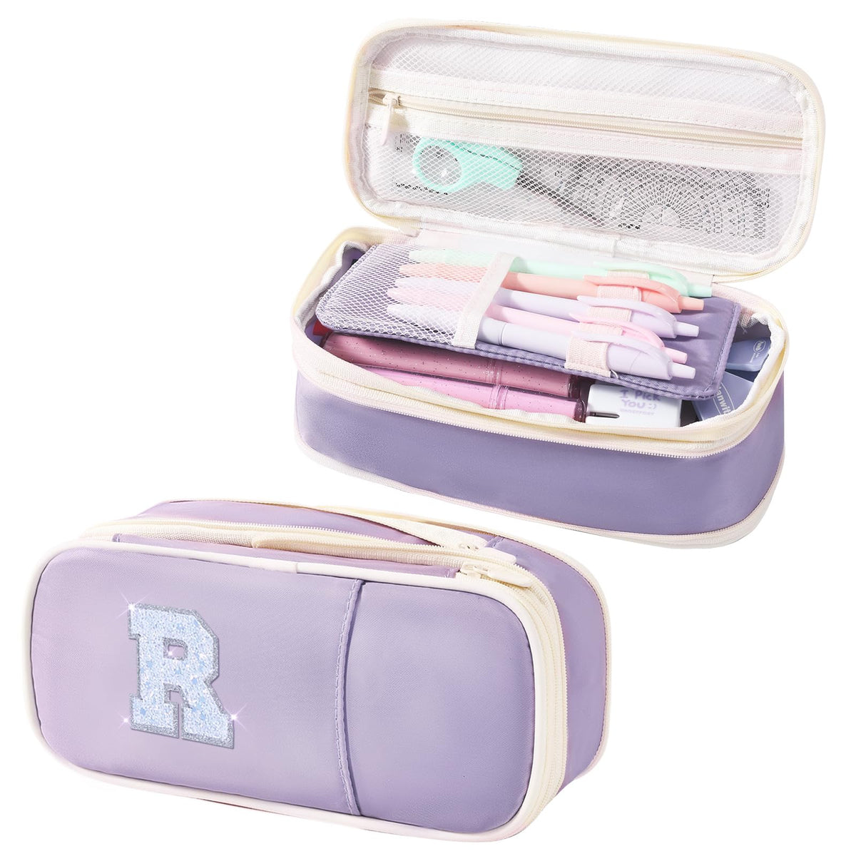 Janhavi Preppy Pencil Case for Girls, Girly Pencil Pouch with Compartment, Cute Pen Bag for Students, Teen Girl, Women, Adult, Soft Penicl Bag Organizer for School, College, Office, Travel -Purple R