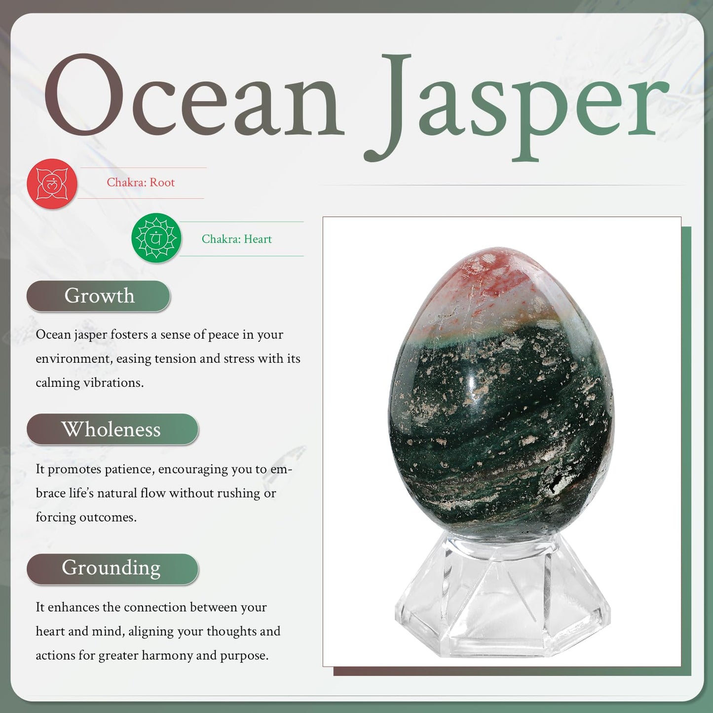 Sportmusies Natural Ocean Jasper Stone Egg Figurine Home Office Easter Decoration, Reiki Healing Crystal for Yoga Meditation, 1.69-2.28 inches
