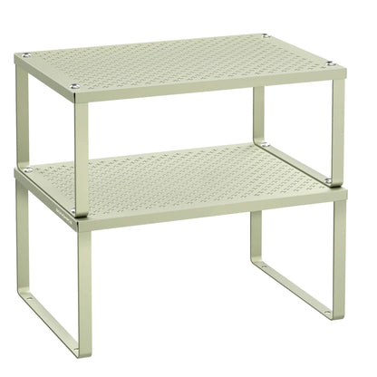 SONGMICS Spice Racks, Set of 2 Metal Cabinet Shelf Organizers, Countertop Organizers, Shelf Risers, Stackable, Expandable, Silver UKCS01SV