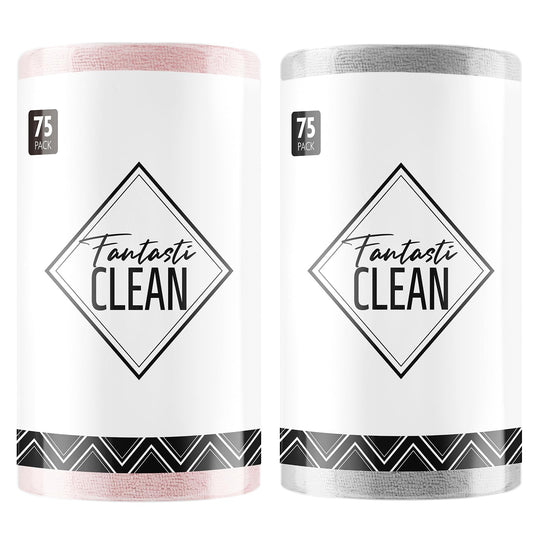 Fantasticlean Microfiber Cleaning Cloth Roll -150 Pack, Tear Away Microfiber Towels, 12" x 12", Reusable, Washable, Ultra Absorbent Dishcloth for Home Supplies, Car, Pet, Kitchen (2 Rolls of Grey)