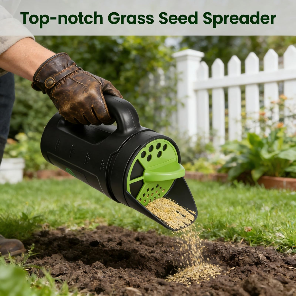 Handheld Spreader Shaker for Seed, Fertilizer, Earth Food, Salt and Ice Melt | Multiple Opening Sizes for Any Need | 80 Oz Capacity for Lawn & Garden