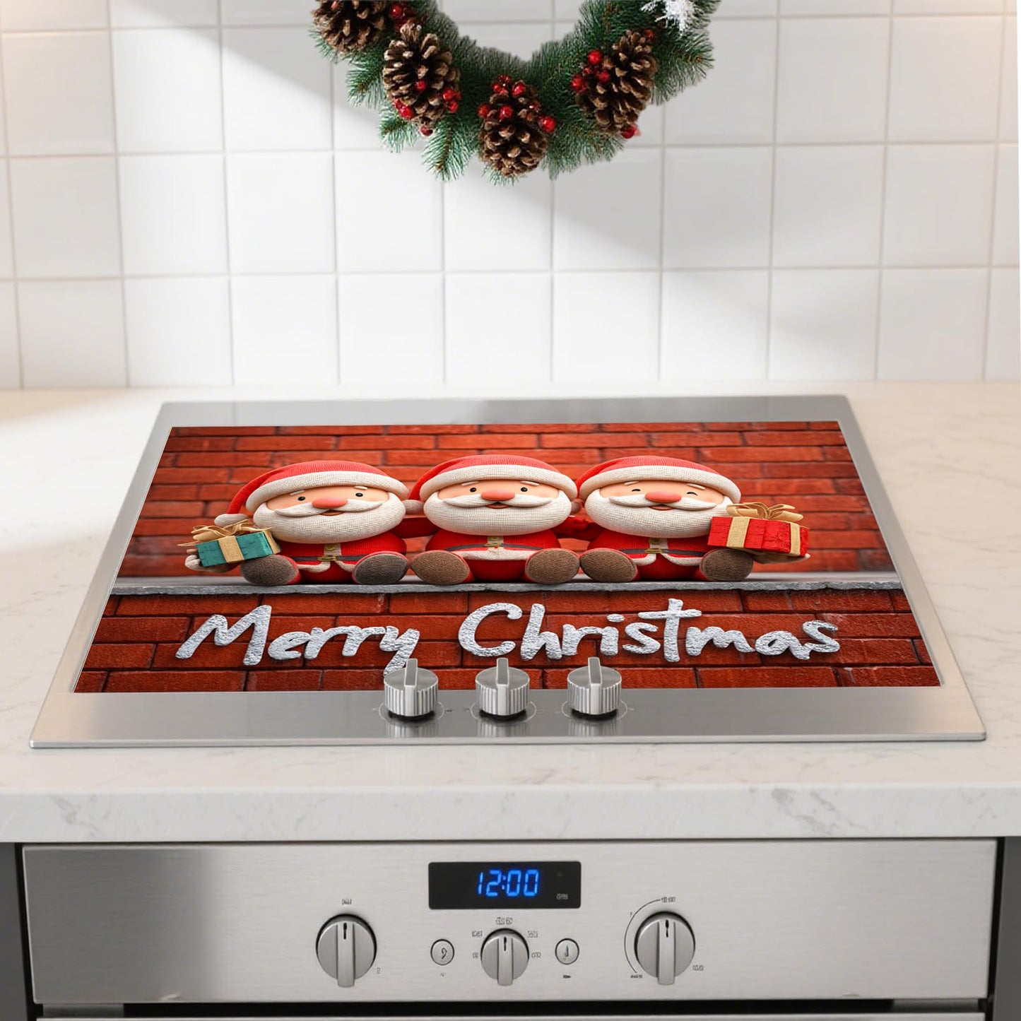 Nuxovilar Christmas Stove Top Cover 28.35×20.47inch, Santa Trio Stove Cover, Polyester & Diatom Mud Blend, Fun Pattern Festive Decor