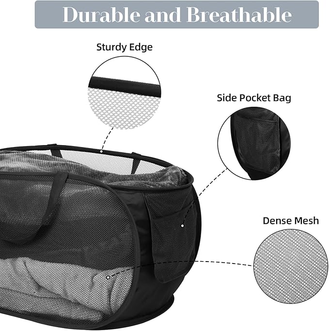 Durable Collapsible Laundry Baskets, Mesh Pop Up Laundry Hamper