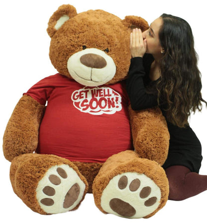 Big Plush Giant Teddy Bear with Get Well Soon T-Shirt - Huge 5-Foot Plush Teddybear - Stuffed Animal - Loving Gift - OSO de Peluche - Cute Oversized Plushie - Jumbo Bear to Show You Care